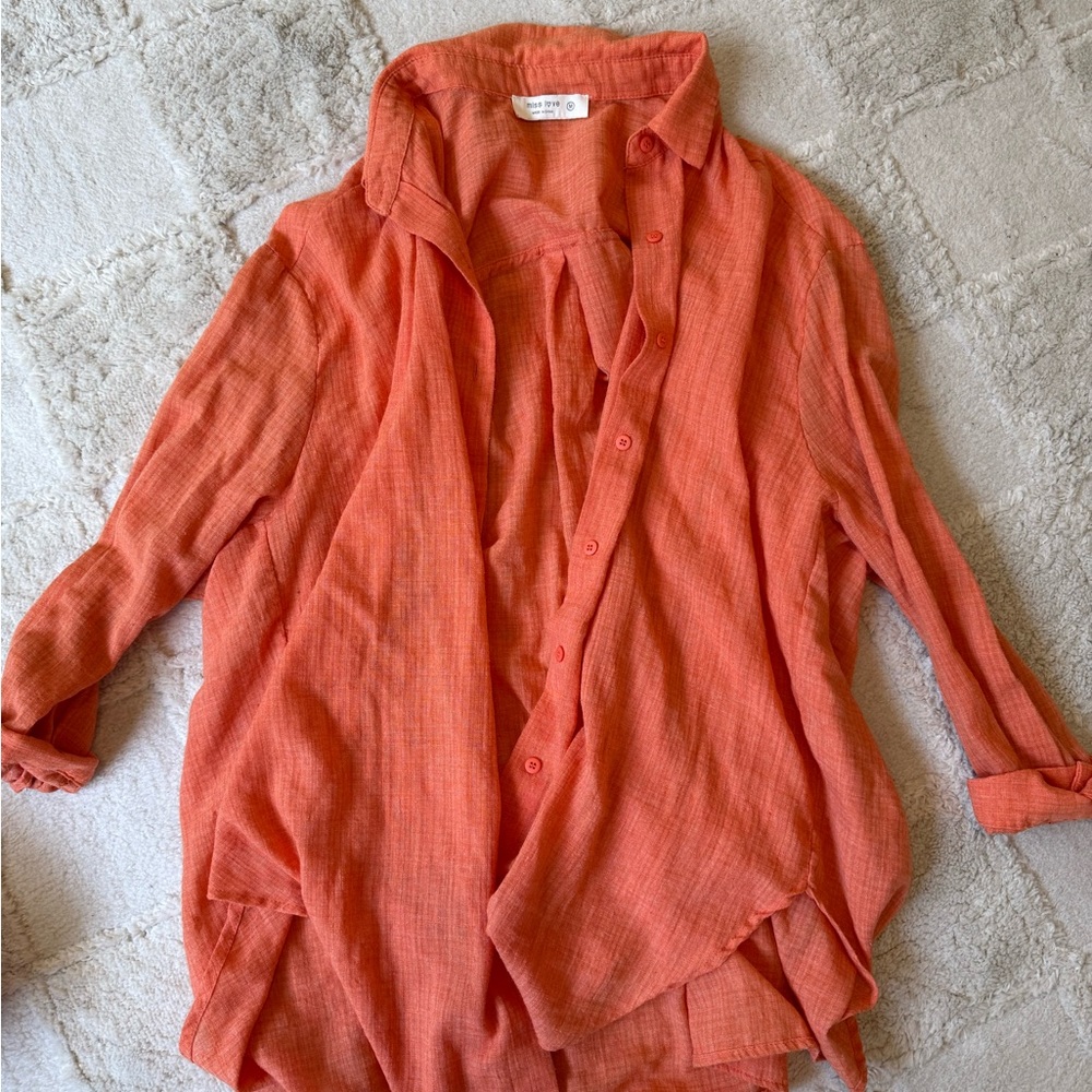 Relaxed Button-Down Shirt in Coral Orange by Lou & Grey